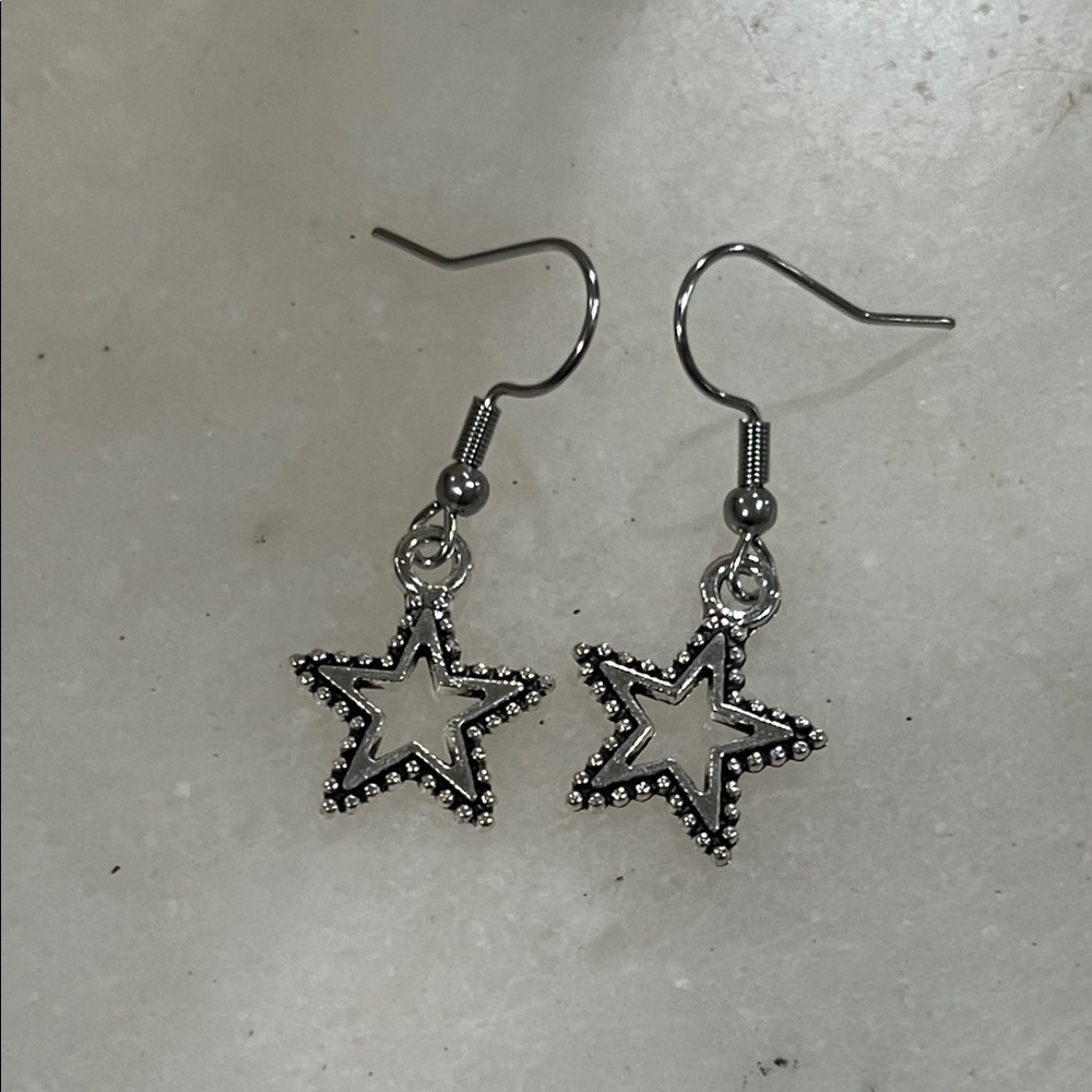 Silver Alloy Star Dangle Earrings